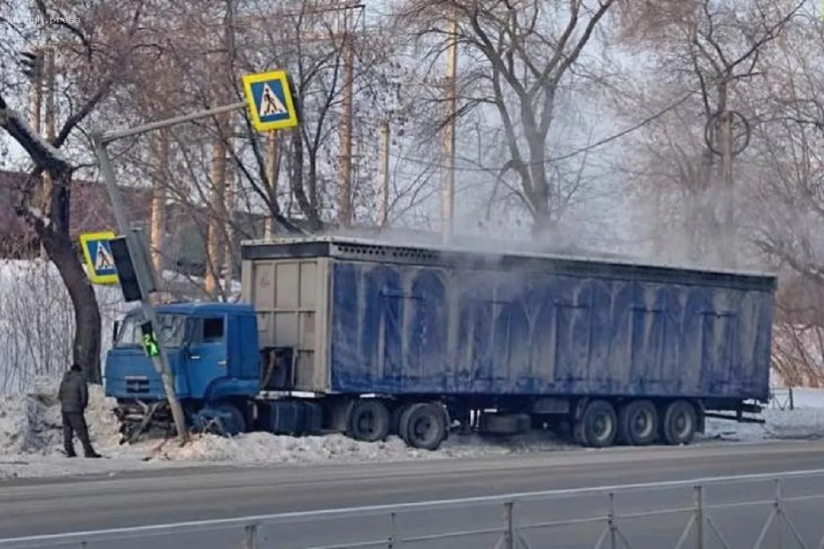 В Новосибирске перевозивший кур грузовик врезался в светофор