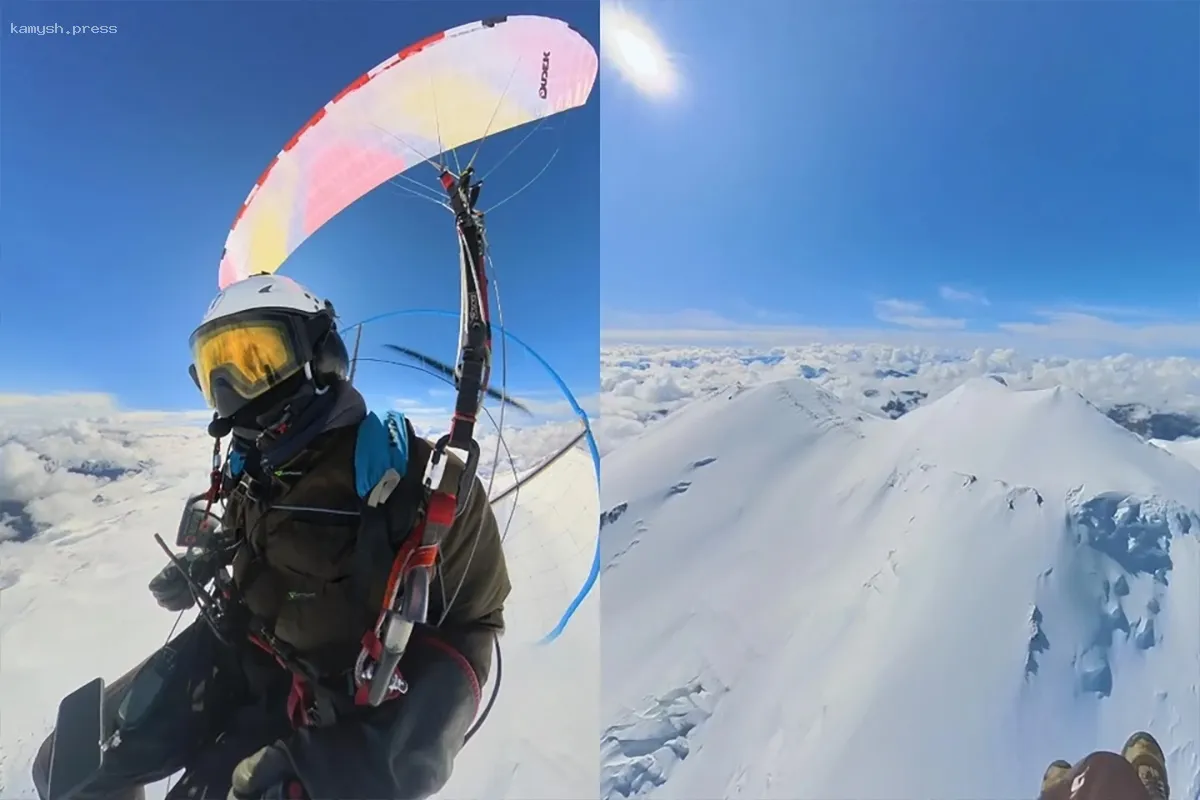 Спортсмен из Новосибирска совершил полет на мотопараплане над Эльбрусом